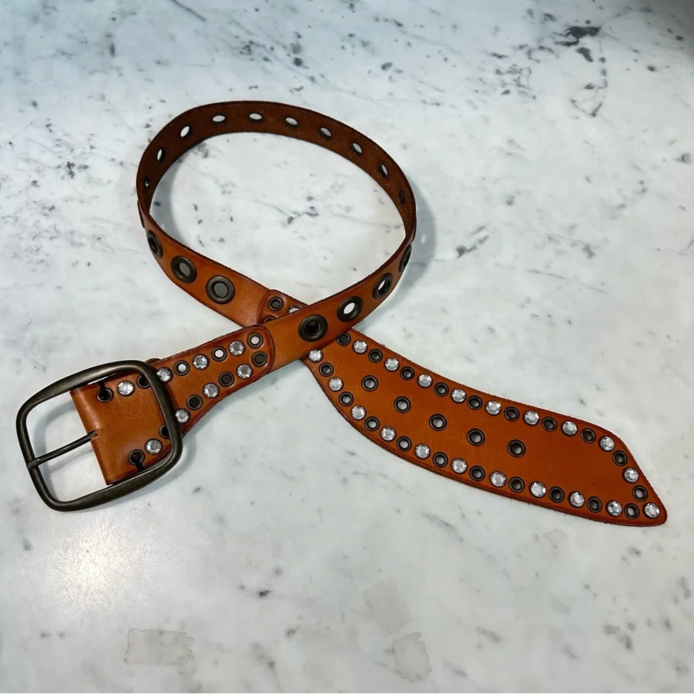 Gap Leather Belt Rhinestones 38” Long (31-35”)